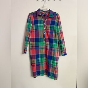TALBOTS Madras Button Front Cotton Shirt Dress Multicolor Plaid Sz 14